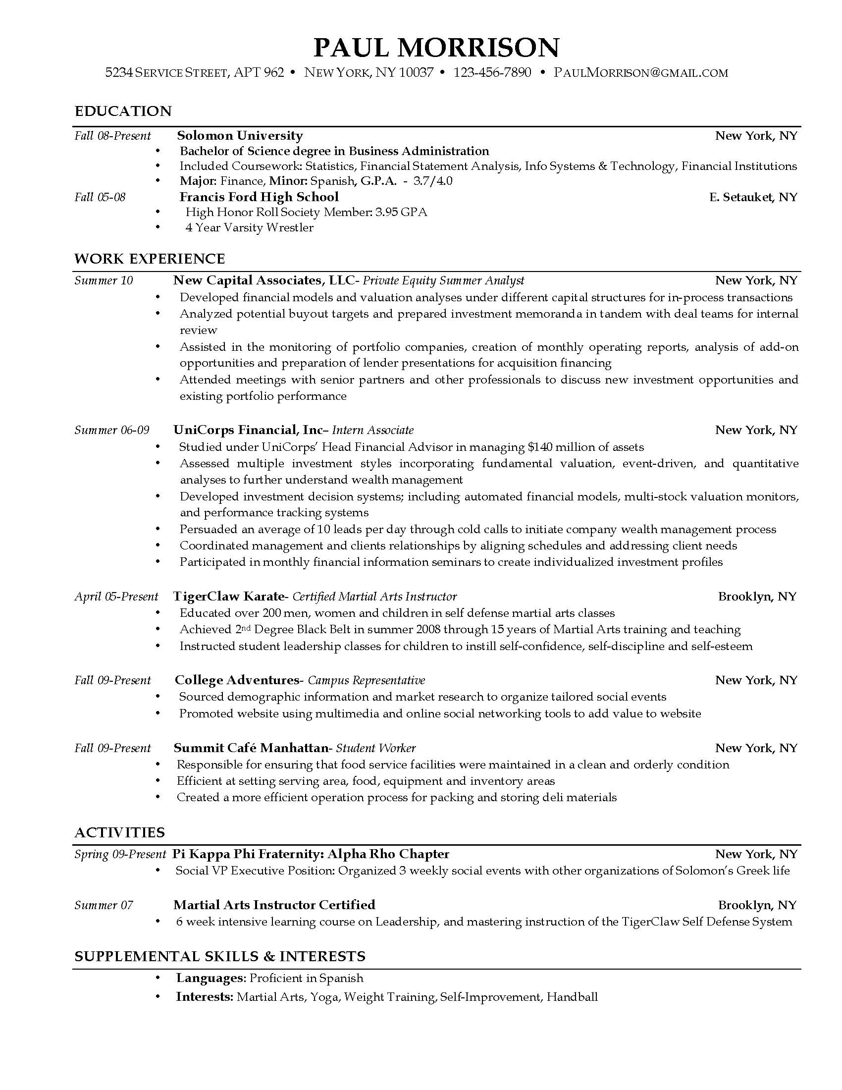 jobresumeweb  resume for college students